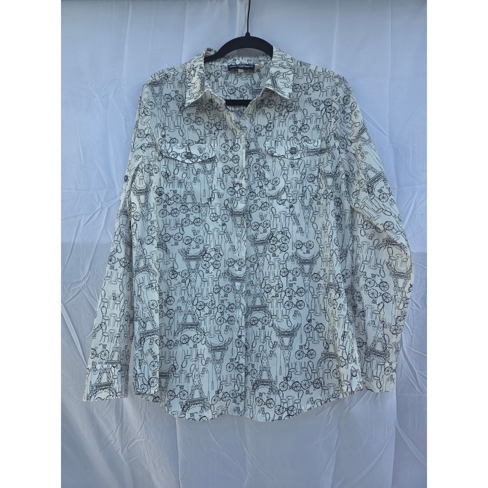 Karl Lagerfeld Paris Womens Eiffel Tower Bicycle Print Button Down Shirt Medium